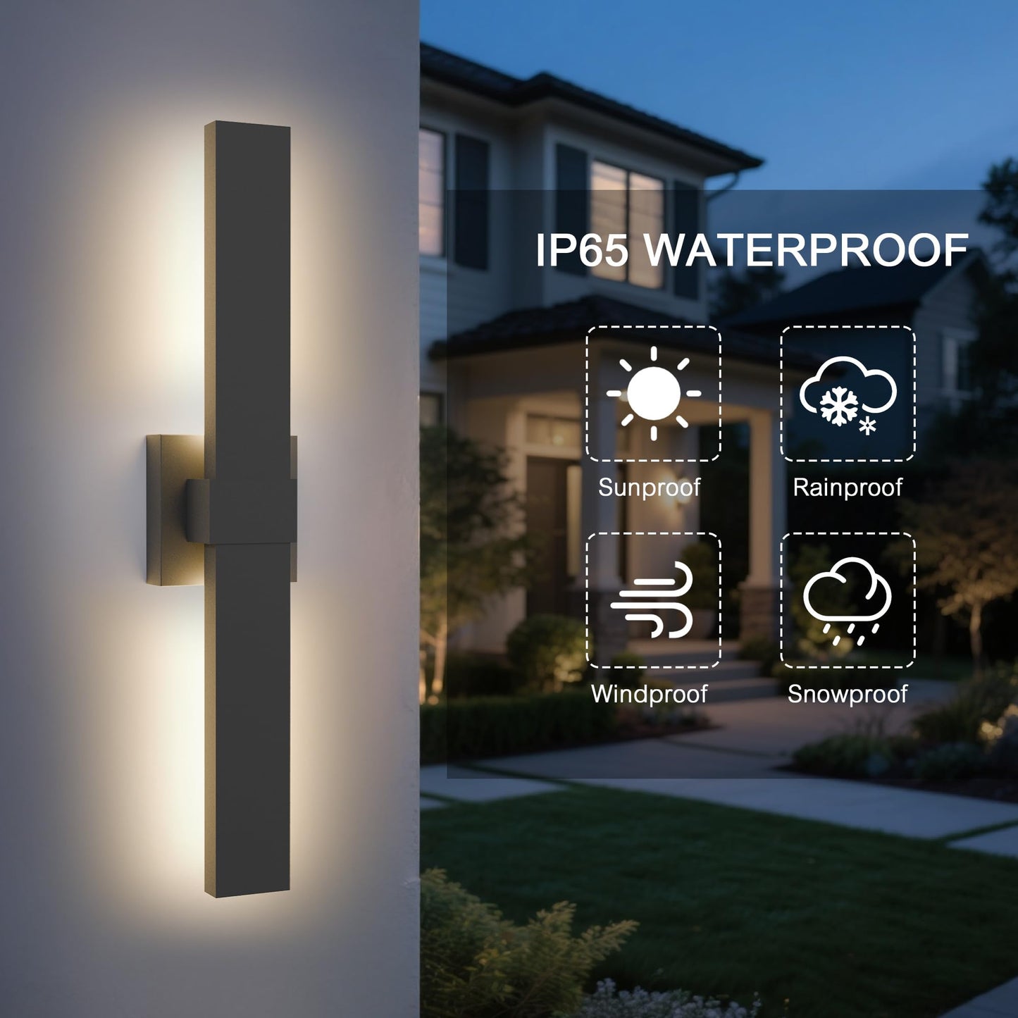 Lamqee 23.6 In Aluminum Long Outdoor Wall Lights  3000K 1303Lm Led Waterproof Ip65  Modern Exterior Lighting Fixture Linear Outdoor Sconce Wall Mount Outside Lighting For House Porch Patio Garage Door