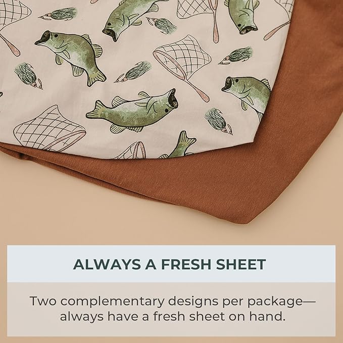 Pobibaby – 2 Pack Pack N Play Sheets and Mini Crib Sheets, Premium Fitted Pack N Play Sheets for Standard Playards and Mini Cribs – Ultra-Soft Jersey Knit, Safe and Snug for Baby (Gone Fishing)