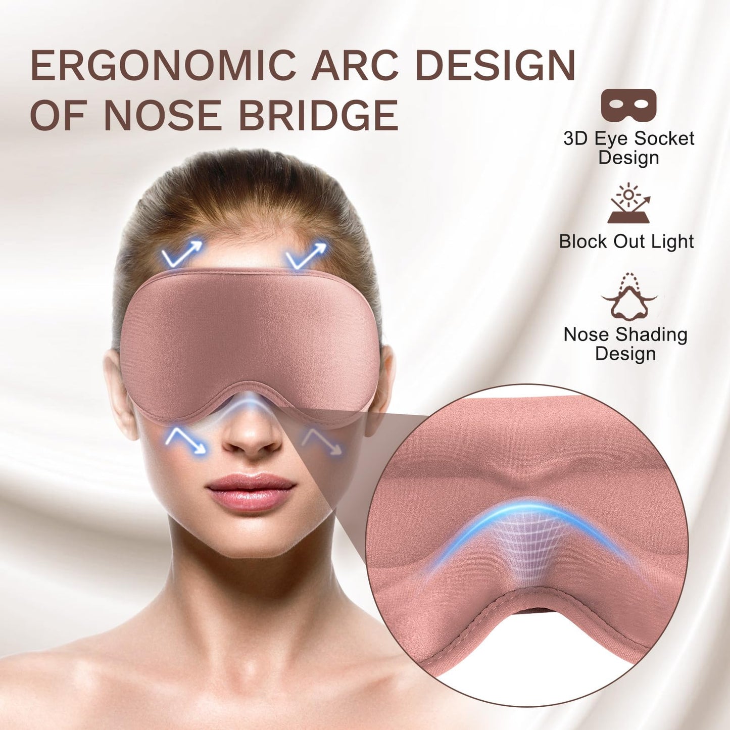 FlyCoco 99% Fully Block Out Light Eye Sleep Mask, 3D Deep Contoured Eyes Cover Zero Pressure, Long Lash Extension Eyes Mask with Adjustable Straps for Sleeping Travel Home Nap Rest Women Men (Rose)