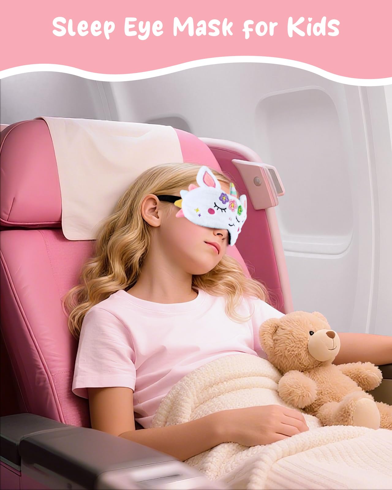 Miss Adola Sleep Mask for Kids - Valentines Gift for Kids Cute Plush Fuffy Sleeping Eye Cover Kawaii Soft Eyeshade Animal Eye Blindfold for Girls Boys Teens with Adjustable Strap, Unicorn