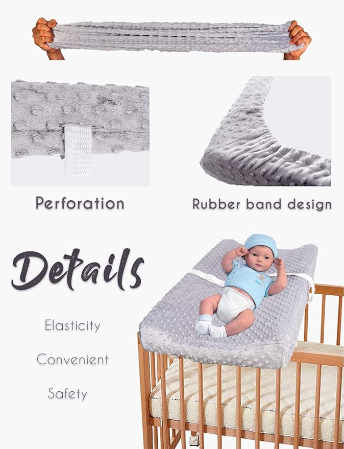 Baby Changing Pad Cover, Super Soft Plush Dot Diaper Changing Table Covers for Baby Girls and Boys, Ultra Comfortable, Safe for Babies, Fit 32"/34'' x 16" Pad (Gray)