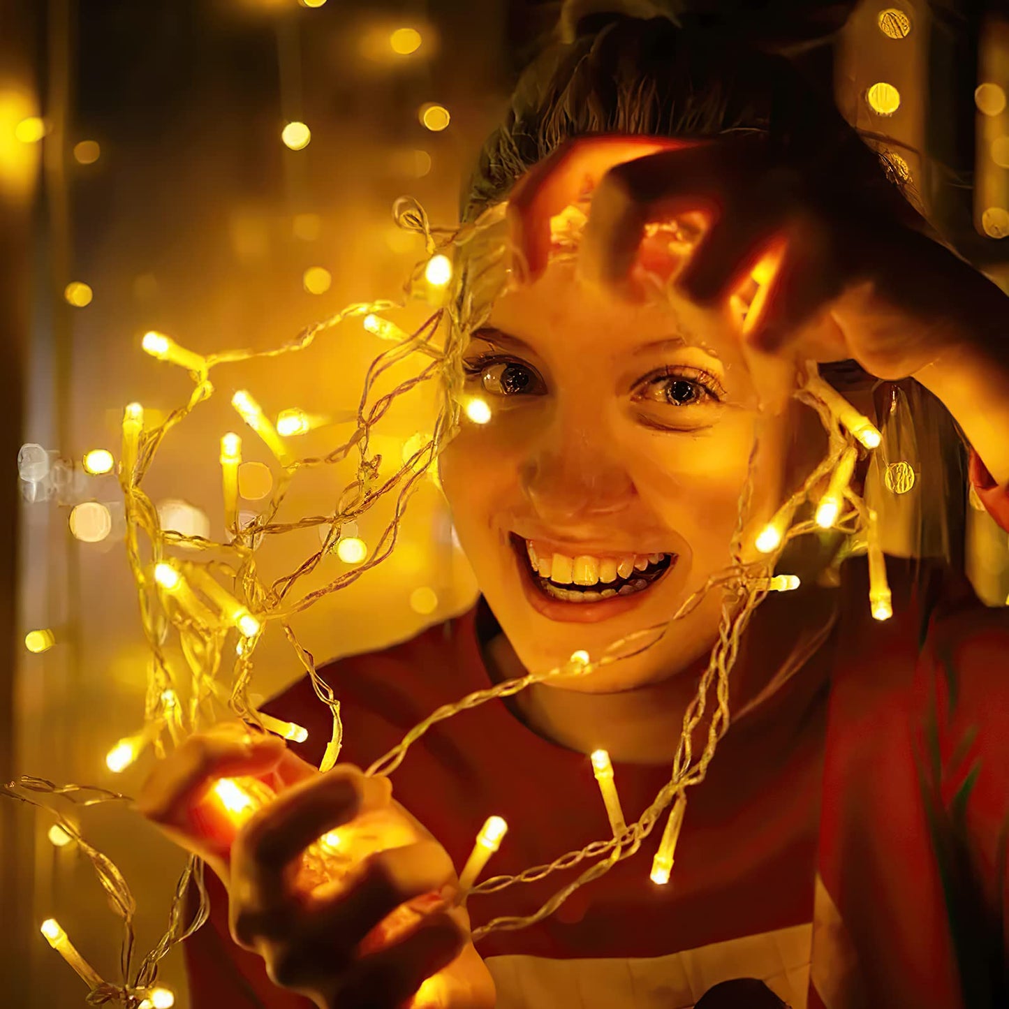 AGIRL 400 LED Icicle Lights Outdoor Waterproof Warm White Fairy String Lights 32.8Ft 8 Modes Model GP-SW240DC0250-IP44