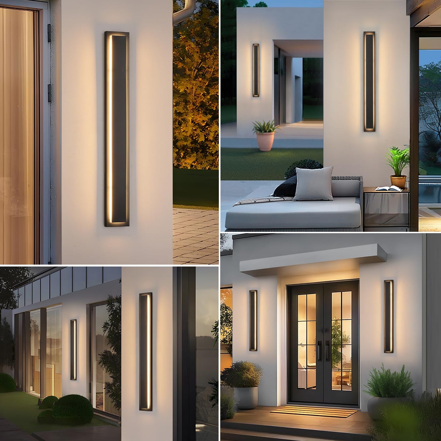 Tewei 39.3 Inch Modern Outdoor Wall Sconce  Long Black Led Exterior Lighting Fixtures  Modern Large Outdoor Front Porch Lights Outside Wall Mount Lights For House  Warm White 3000K  2 Pack