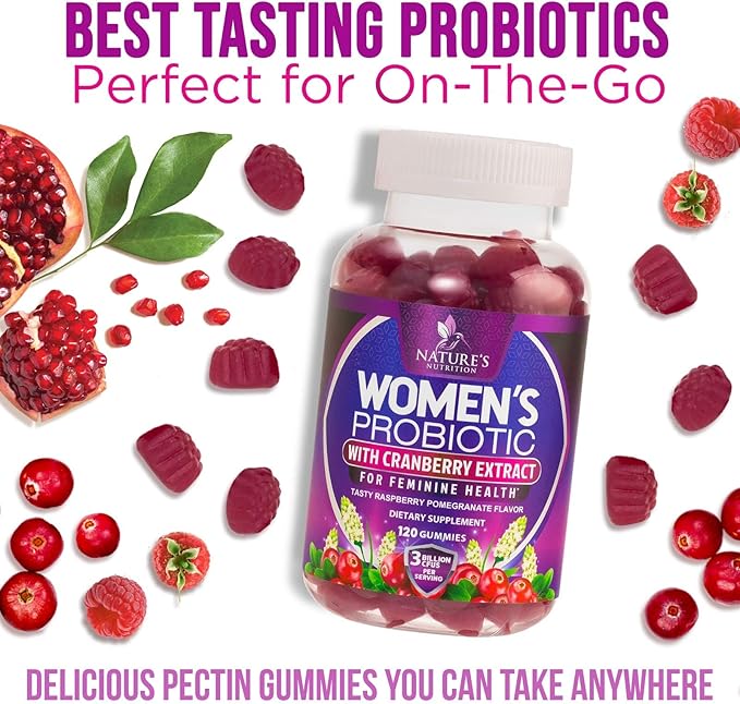 Probiotics for Women Gummy - 6 Diverse Strains w/ Cranberry, PH Balance, Digestive & Feminine Health Support, 3 Billion CFU Womens Probiotic for Urinary & Immune Support, Non-GMO - 120 Gummies
