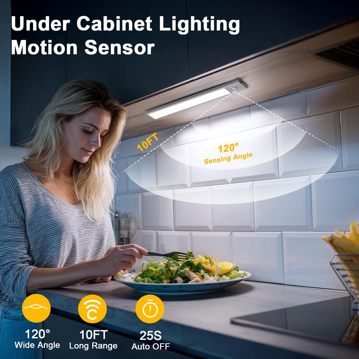 Onforu 13.8 Under Cabinet Lighting  2700Mah Usb-C Rechargeable  Motion Sensor Under Cabinet Lights With 3 Color & Dimmable  Magnetic Under Counter Lights For Kitchen  Closet  2 Pack