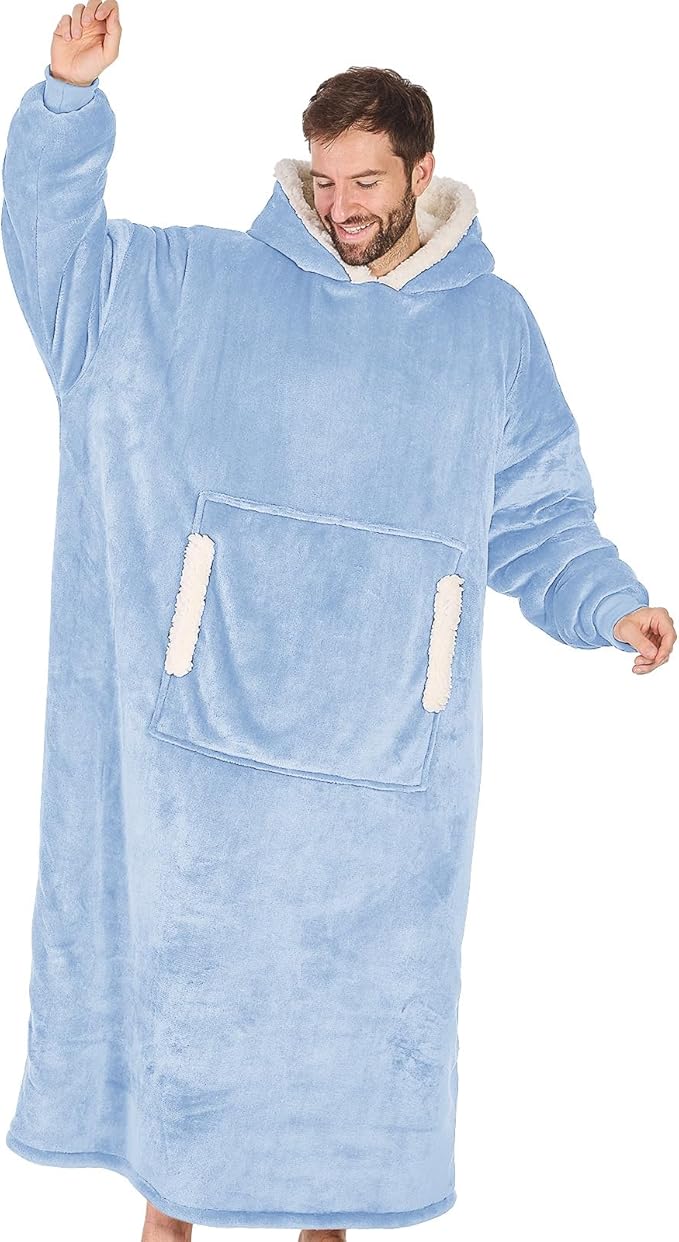 yescool Wearable Blanket Hoodie, Flannel Sherpa Fleece Blanket Sweatshirt for Adults Women Men,One Size Fits All