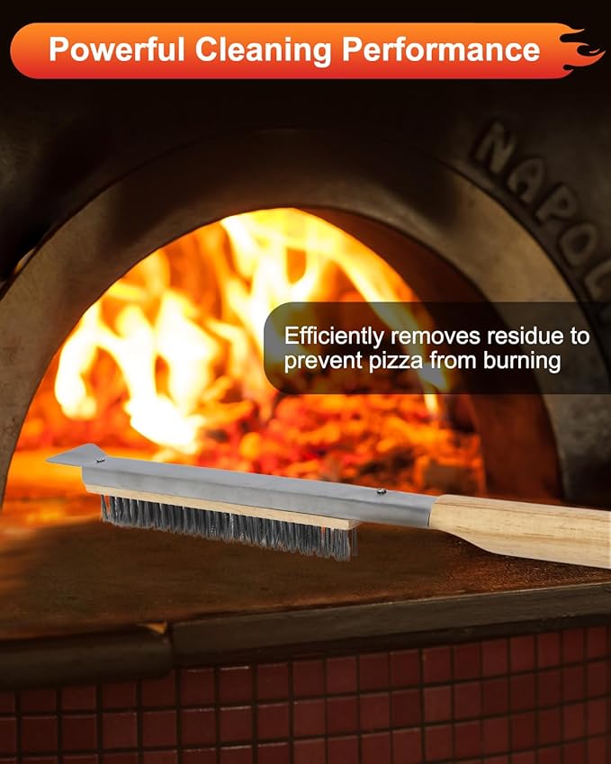 6PCS Pizza Turning Peel, 9 &12 Inch Perforated Pizza Peel, Pizza Brush, Ash Rake, Bubble Spinner Turning Fork, Heat-Resistant Oven Mitts, Pizza Oven Utensil Kit with 40 Inch Aluminum Handle