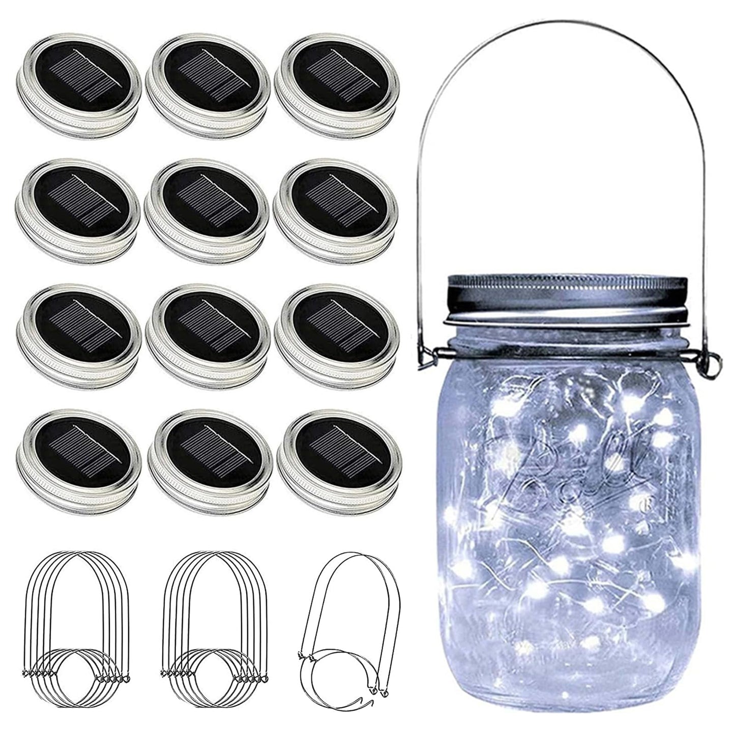 VOOKRY 12 Pack Solar Mason Jar Lights, 30 LED, Waterproof Fairy String Lights, Cool White, Model MSGLG
