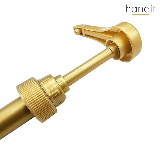 HANDIT - Gold Coffee Syrup Pumps | Fits 25.4oz/750ml Liter Torani, Skinny, Davinci and Monin Plastic 33.8oz Bottles | Does Not Fit Monin Glass 750ml (6 Pack)