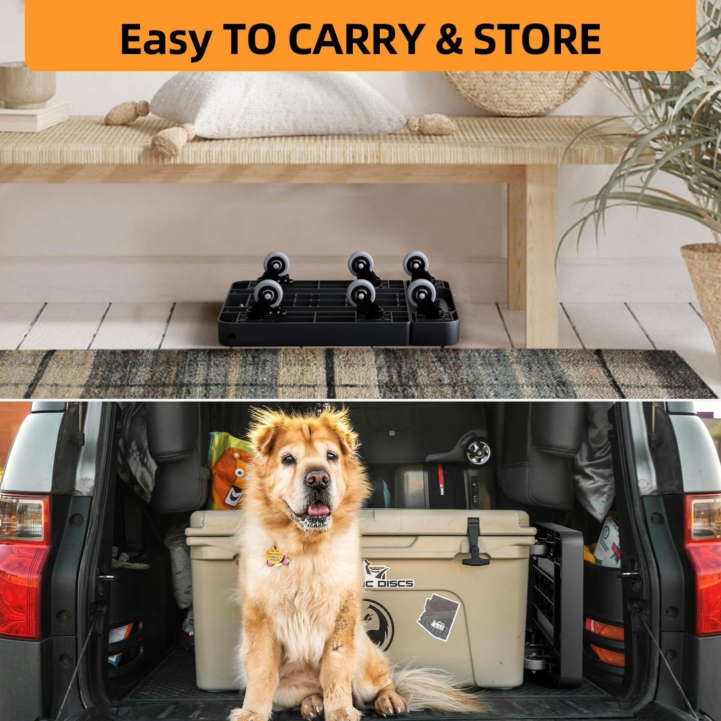 TROOZY Folding Hand Truck, 500 LB Heavy Duty Luggage Cart, Utility Dolly Platform Cart with 6 Wheels & 2 Elastic Ropes for Luggage, Travel, Moving, Shopping, Office Use, Black