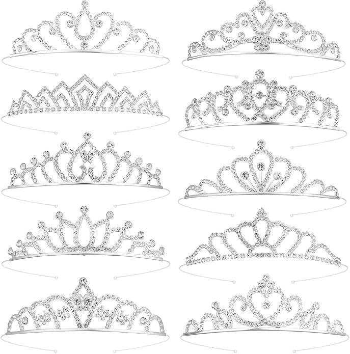10pcs Tiaras Crowns Headbands, Silver Zinc Alloy Princess Bulk Crown Sparkling Rhinestone Hair Accessories for Women Birth...