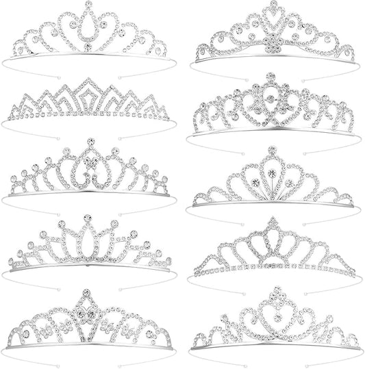 10pcs Tiaras Crowns Headbands, Silver Zinc Alloy Princess Bulk Crown Sparkling Rhinestone Hair Accessories for Women Birth...