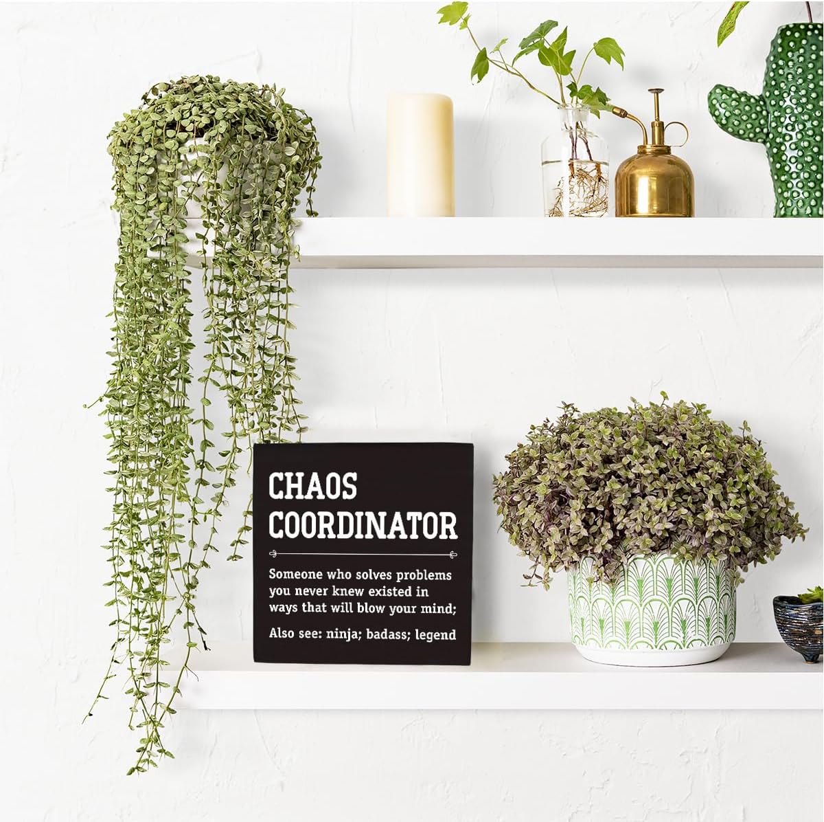 HTBIG Chaos Coordinator Thank You Gifts Office Decor Funny Motivational Desk Decor Gifts for Coworkers Boss Manager Appreciation Rustic Wooden Box Sign for Table top Office Bookshelf Black