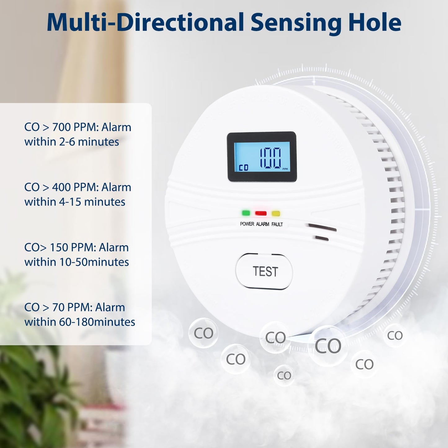 2 in 1 Co & Smoke Detectors, Battery Co and Smoke Detector Combo with Digital Display, Warning Sound Indicators, 3 Packs, Easy Installation