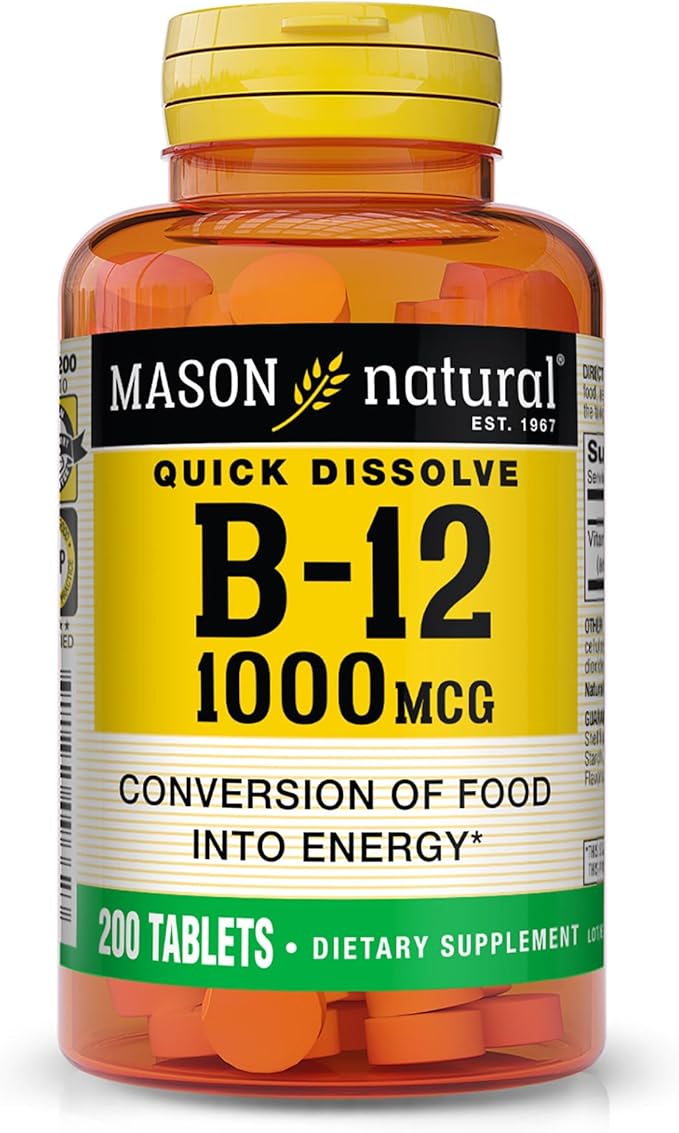 MASON NATURAL B 12 1000 mcg Dissolves Under Tongue Tablets, 200 Count