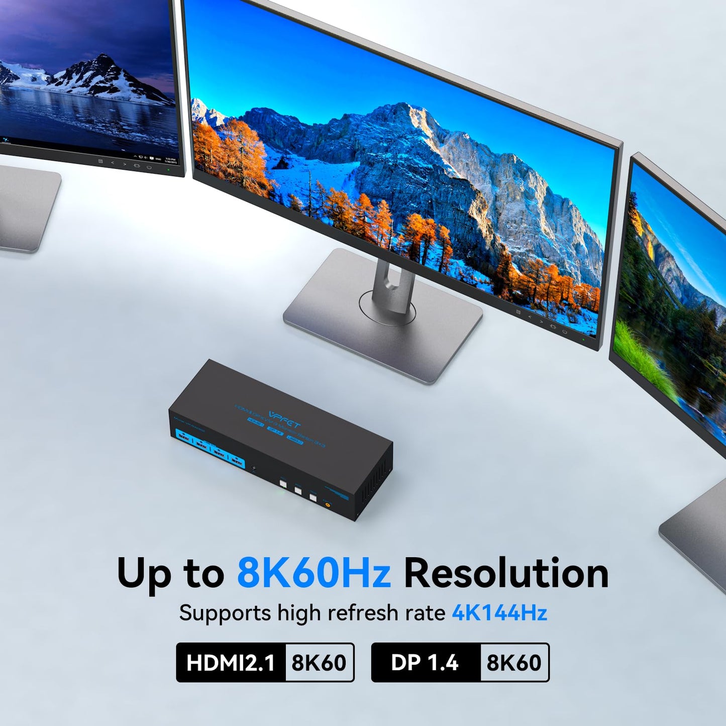 4K144Hz Displayport KVM Switch 3 Monitors 3 Computers 1 HDMI 8K30Hz KVM Switches Triple Monitor for 3 PC Share 3 Screens and 4 USB 3.0 Ports with Wireless Controller