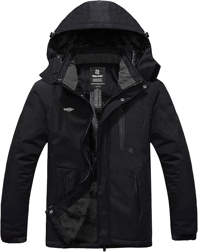 wantdo Men's Mountain Waterproof Ski Jacket Windproof Rain Jacket Winter Warm Hooded Coat