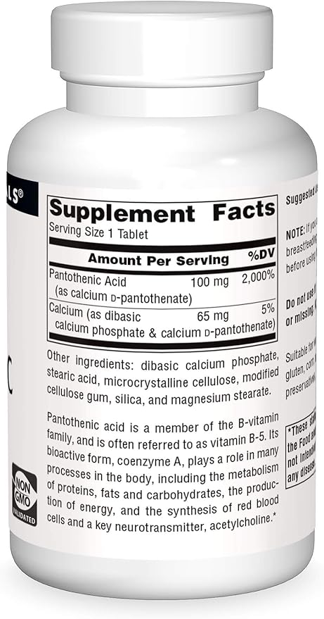 Source Naturals Pantothenic Acid 100 mg Vitamin B-5 Dietary Supplement - 250 Tablets