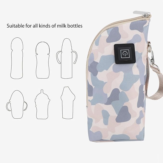 Portable Travel Baby Bottle Warmer, USB Milk Warmer Bag with 3 Temperature Settings, Constant Temperature Heat Keeper, Fits Most Bottles, for Home, Car, Hiking, Shopping