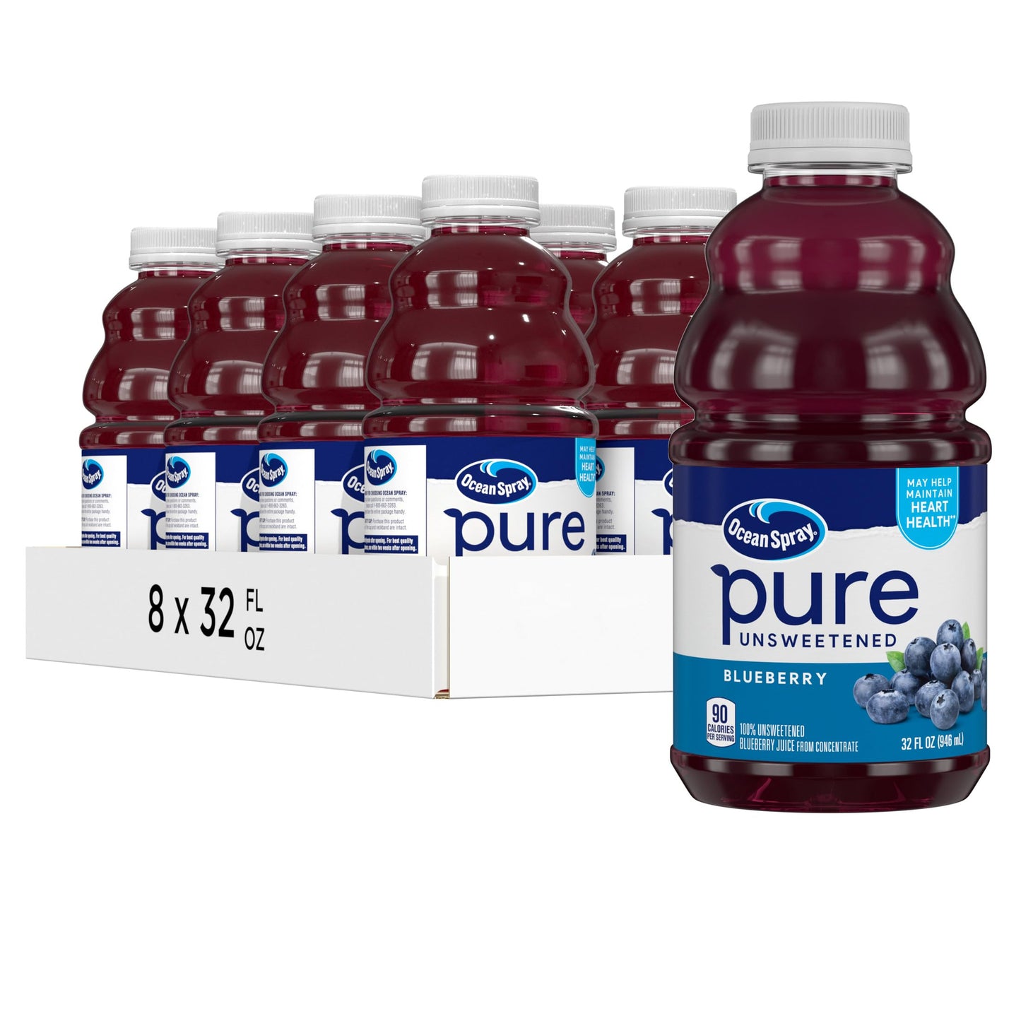 Ocean Spray Pure Blueberry  100% Blueberry Juice From Concentrate  32 Fl Oz Bottle (Pack of 8)