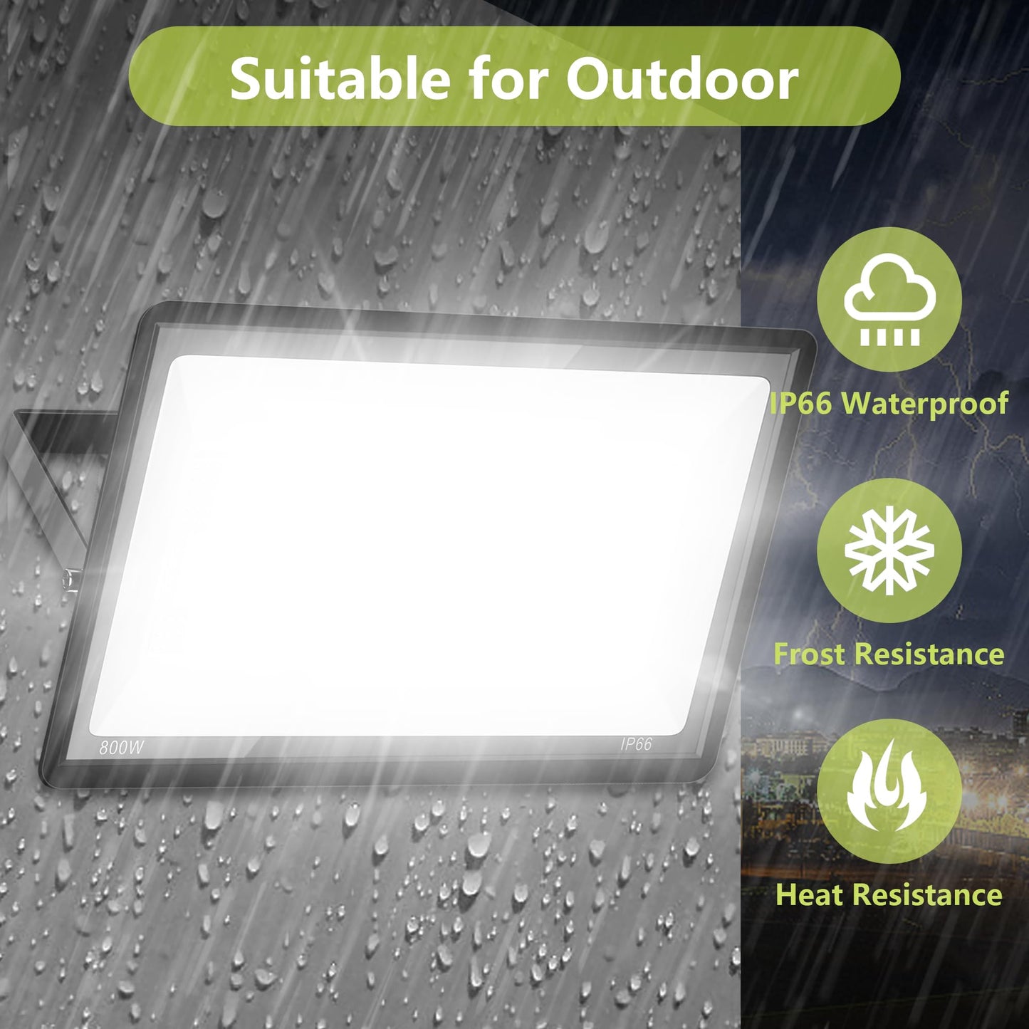 Gopretty 800W Led Flood Light Outdoor 3600W Equivalent Super Bright Floodlight With Plug 80000Lm 6000K Daylight White Ip66 Waterproof Commercial Lighting For Sports Fields Courts  Arena  Stadium