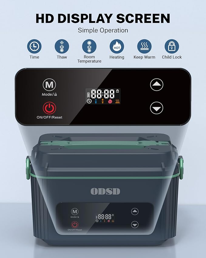 ODSD Cordless Electric Lunch Box for Adults, Heated Lunch Box with 130min Battery Life, Self-Heating Portable Electric Food Warmer with 1.2L Container for Truck, Office, or Outdoor Worksite