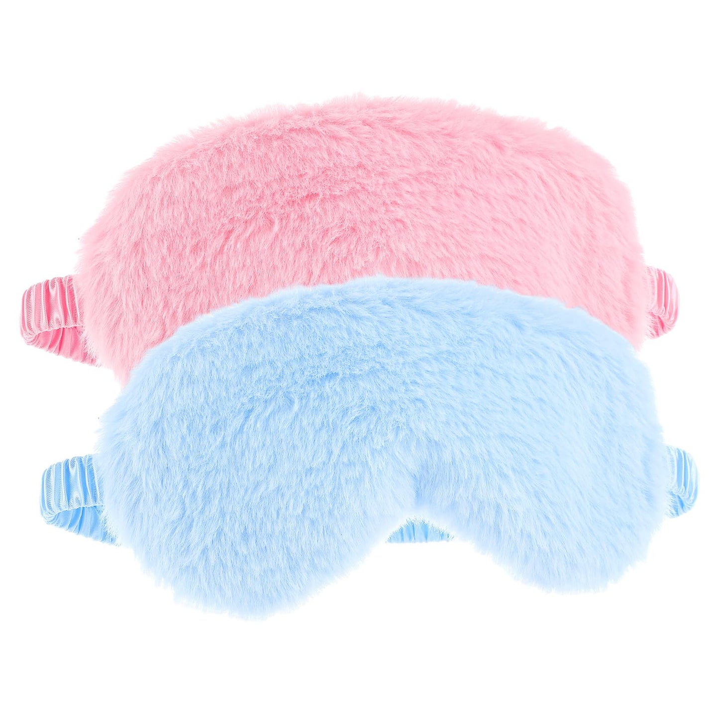 2 Pcs Plush Eye Mask Soft Sleeping Blindfold Eye Cover Comfortable Furry Faux Fur Sleeping Mask Satin Nap Night Eyeshade Cover for Women Men Gift (Blue, Pink)