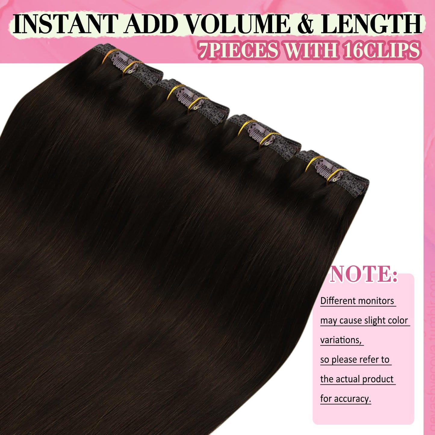 YoungSee Clip in Human Hair Extensions Brown Clip in Extensions Real Human Hair Darkest Brown Human Hair Clip in Extensions Ease