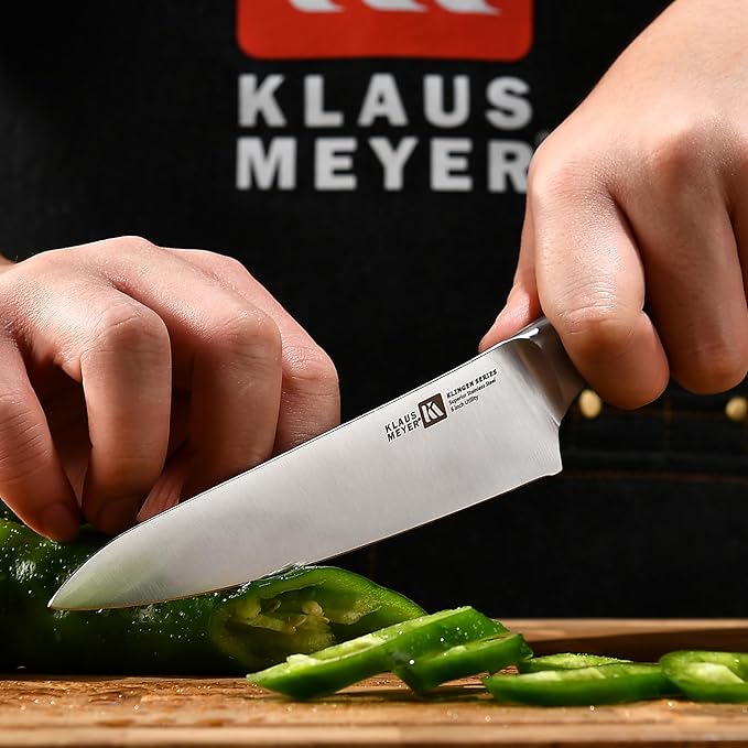 Klaus Meyer 15 Pieces Knife Block Set, High Carbon German Stainless Steel Forged Sharp Blade Knife Set With Block, Dishwasher Safe Cutlery