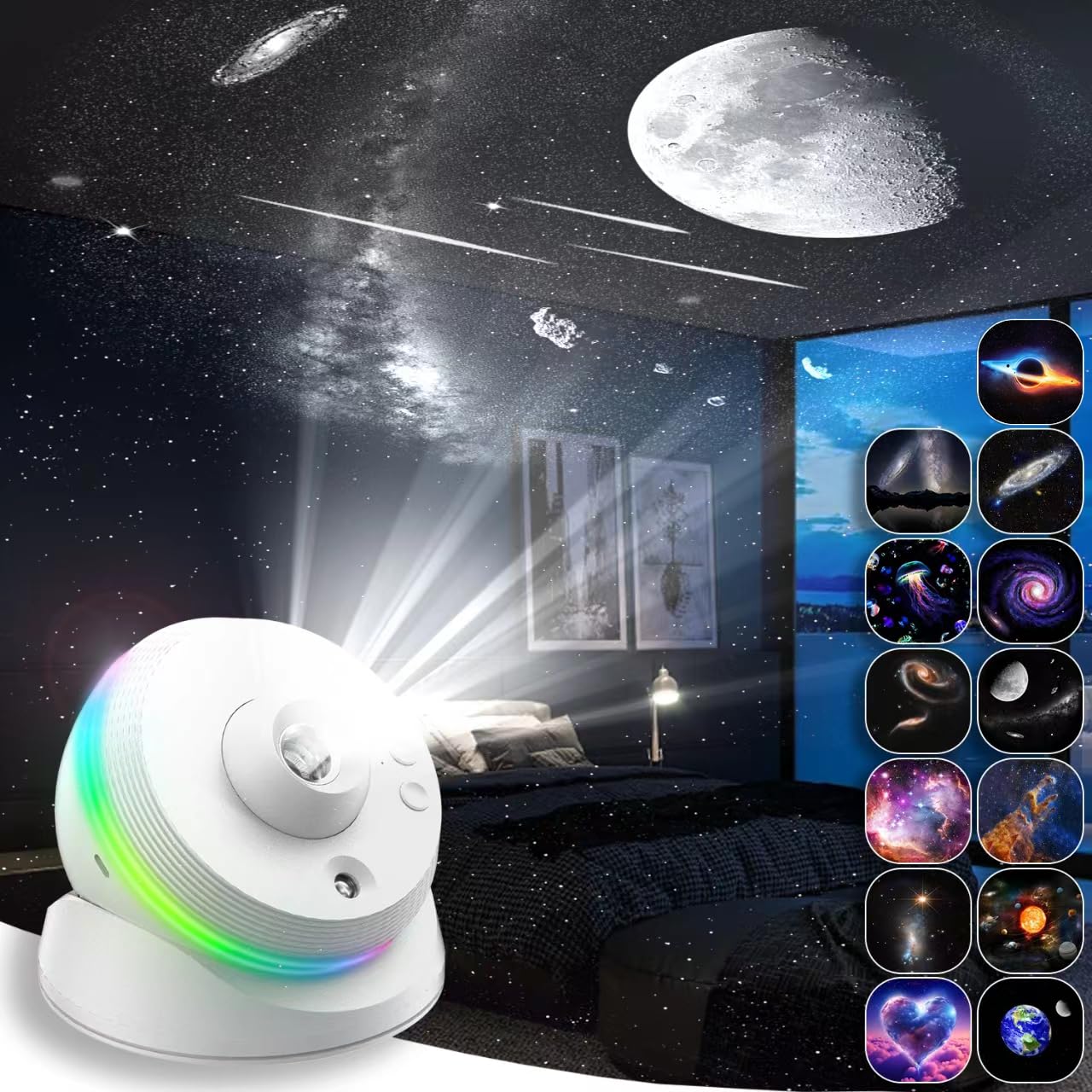 VanSmaGo Meteor Galaxy Projector 13-in-1 Starry Sky Night Light, White, ABS Material, for Kids Bedroom and Living Room Decor