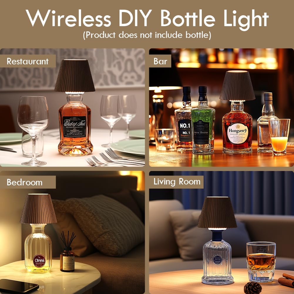 WILIT Wireless Table Lamp, Rechargeable LED, 3-Level Brightness, 2 Pack, Brown