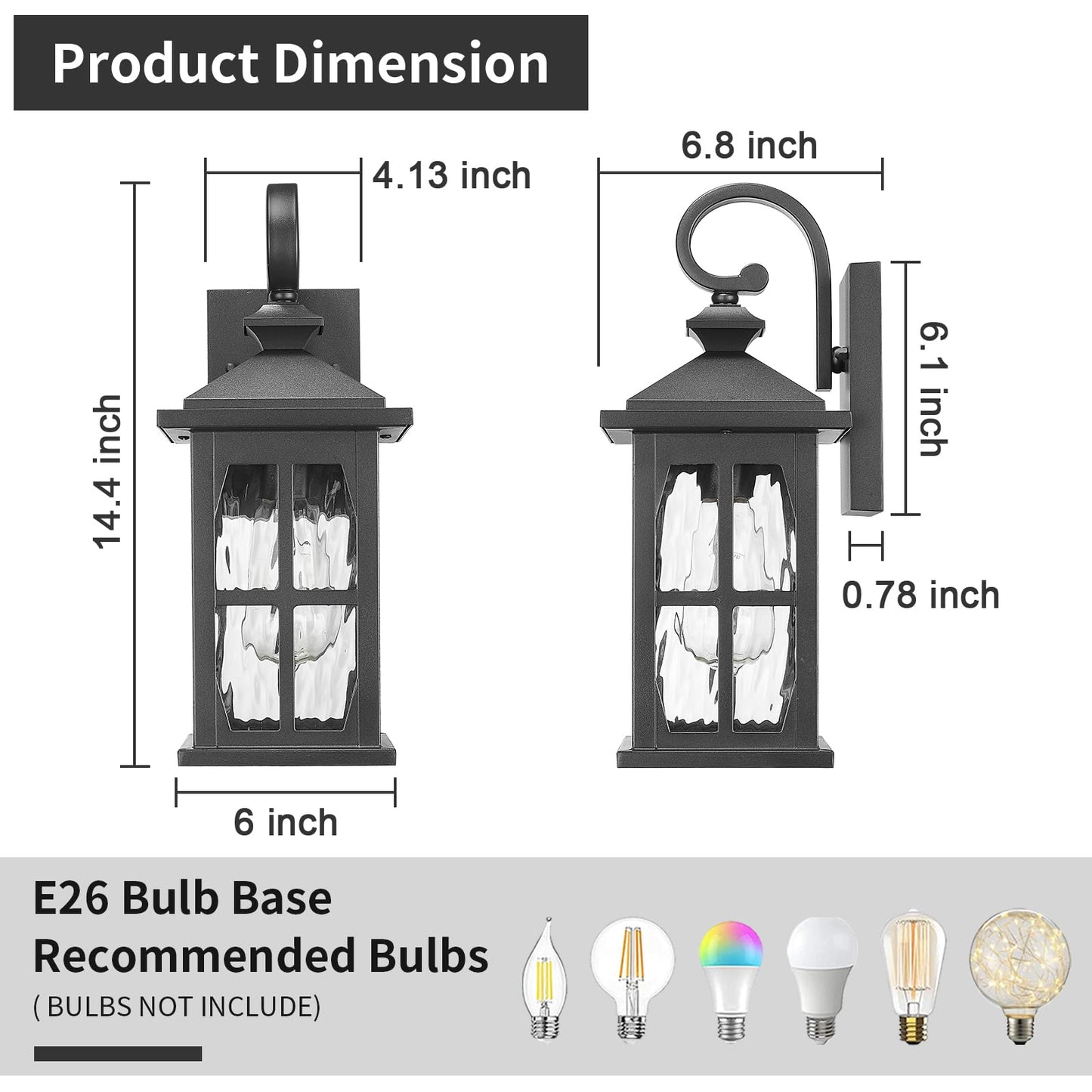 Darkaway Outdoor Light Fixtures Wall Mount  2Pcs Outside Wall Lights Exterior Lighting Fixture With Water Ripple Glass Outdoor Wall Sconce For House Porch Hallway Garage Front Door
