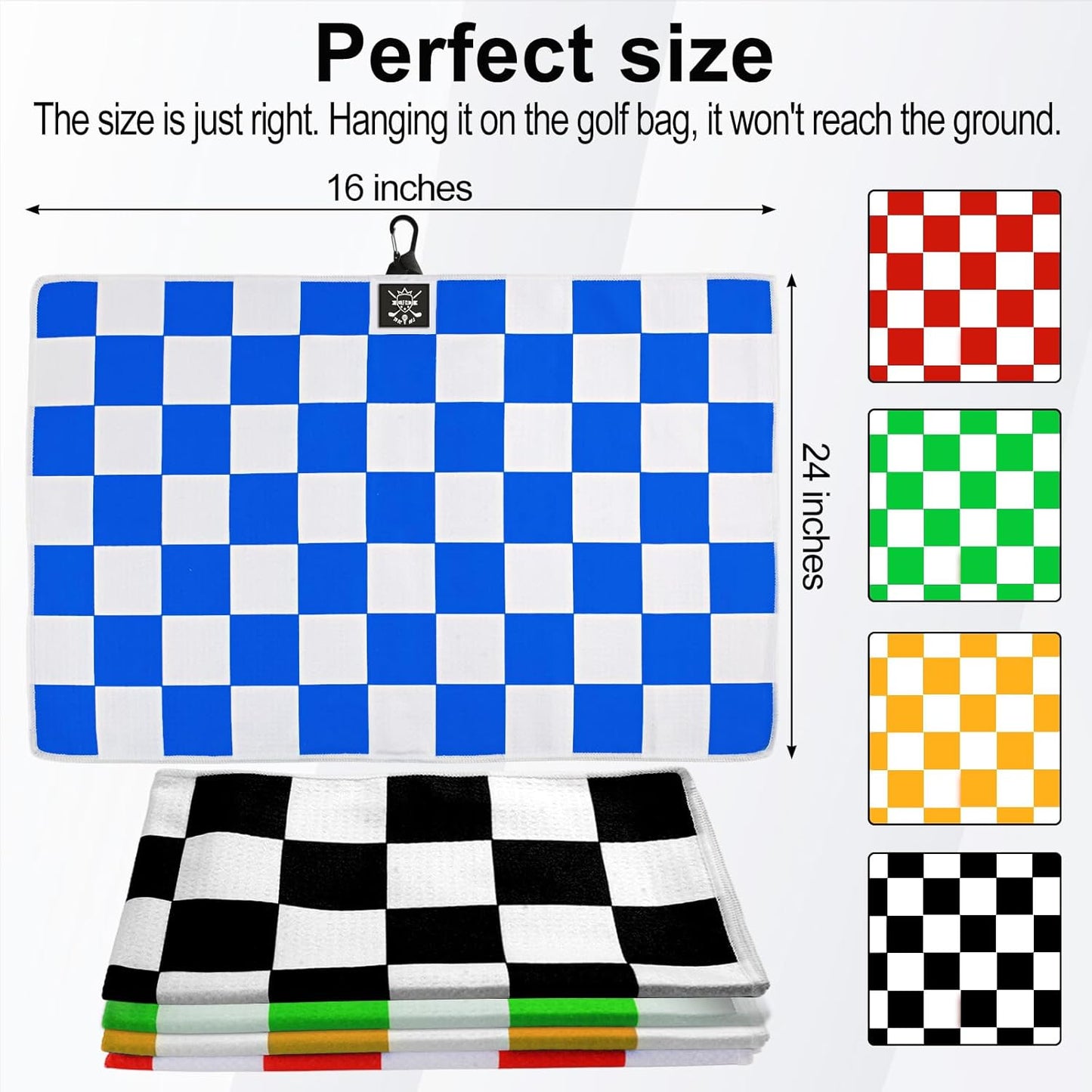 2 Pack 24"x16" Magnetic Golf Towels - Premium Waffle Pattern, with Magnet & Carabiner Clip for Golf Bags, Carts & Clubs. Essential for Men & Women Golfers - Blue/Blue