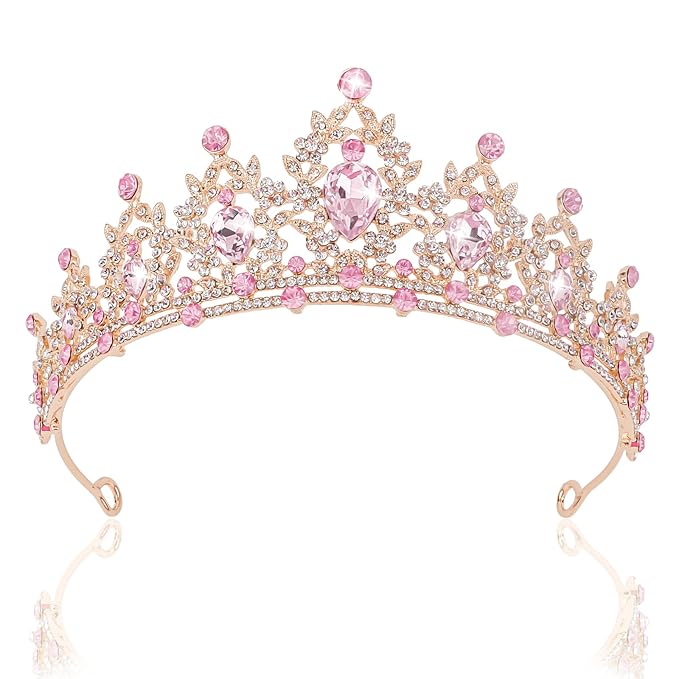 CAVETEE Crown for Women, Tiaras for Women Pink Princess and Queen Crown Crystal Headbands Hair Accessories for Bridal Birt...
