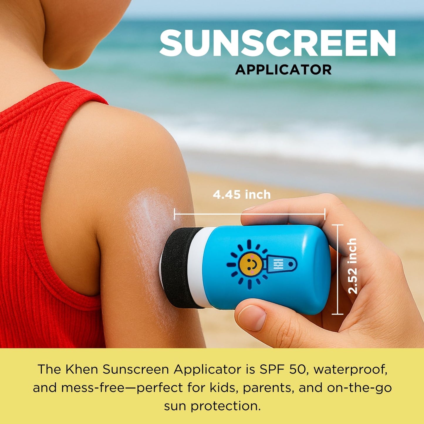 Sunscreen Applicator With Broad Spectrum SPF 50+ Sunscreen UVA/UVB Protection, Water-Resistant 5oz - Kids, Adults & Families, Re