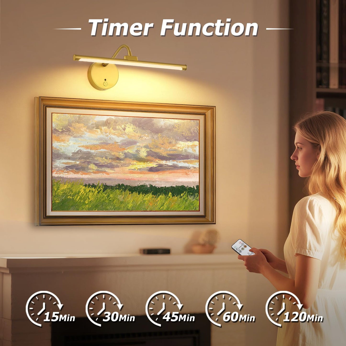 Picture Lights For Wall - Wireless Rechargeable Led Light With Remote  Adjustable Arm  Gold Battery Operated Display Lighting For discomfort-reducingtings  Bedroom  Gallery Wall D?Cor (Gold  12.6 Inch - 1Pack)