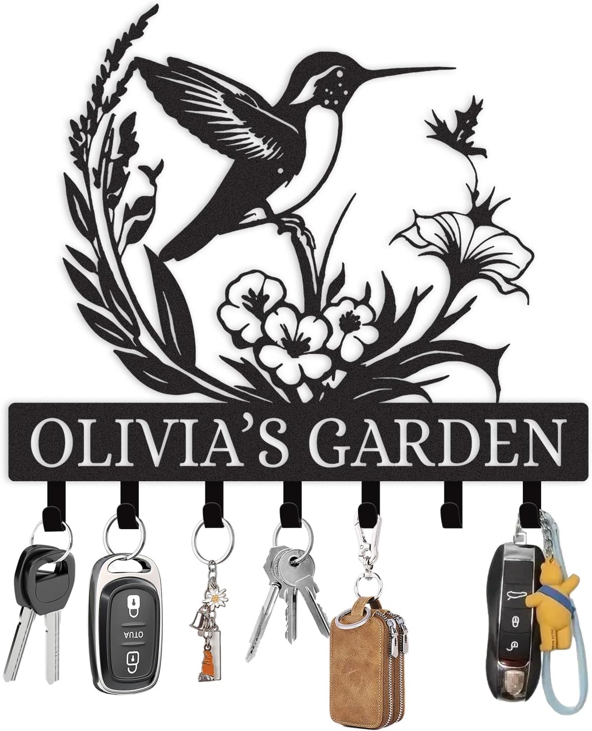 Personalized Metal Key Holder Wall Mount, Key Holder for Wall, Custom Bird Design Key Organizer Rack with Hooks, Coat Rack, Key Hanger Decor for Living Room Bedroom Entryway Farmhouse