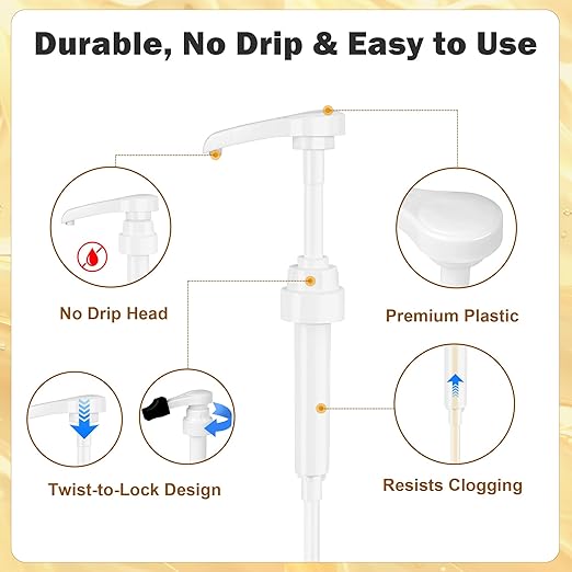 Coffee Syrup Pump for 750 ml Bottle – 4 Pack Syrup Dispenser Pumps Compatible with Monin Glass Bottles – No Clog, Precise Dispensing, Includes 6 Tip Covers – for Coffee Bar, Kitchen, White