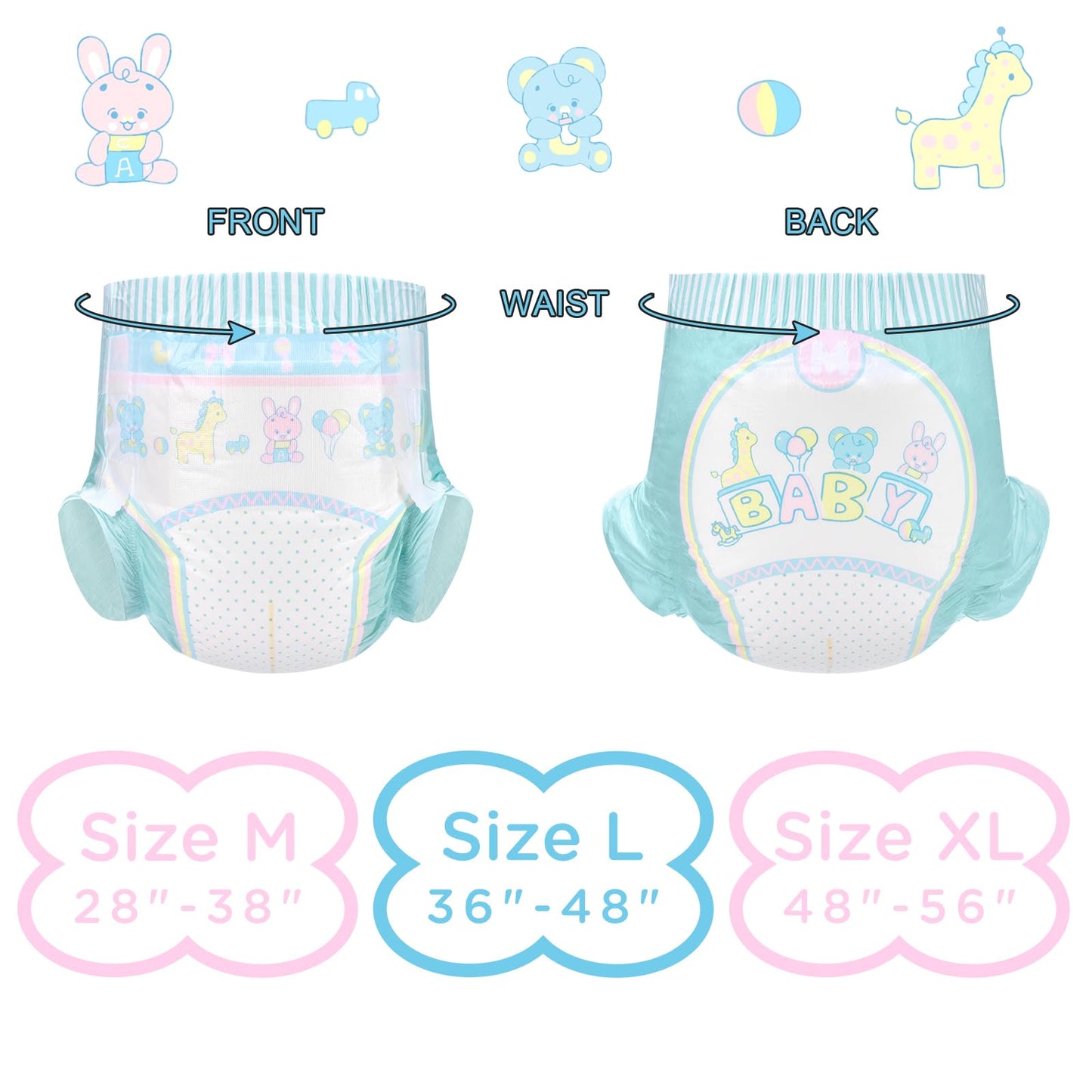 Littleforbig Adjustable Hook-and-Loop Fastener Closure Adult Printed Cloth Back Diaper 10 Pieces - Baby Parade (Medium 28"-38")