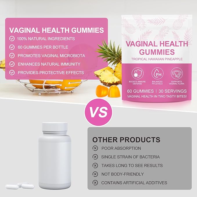 Premium Feminine Balance Gummies, Pineapple Gummies for Women PH, Vital Vaginal Probiotics Source Feminine Gummy for Women of All Ages