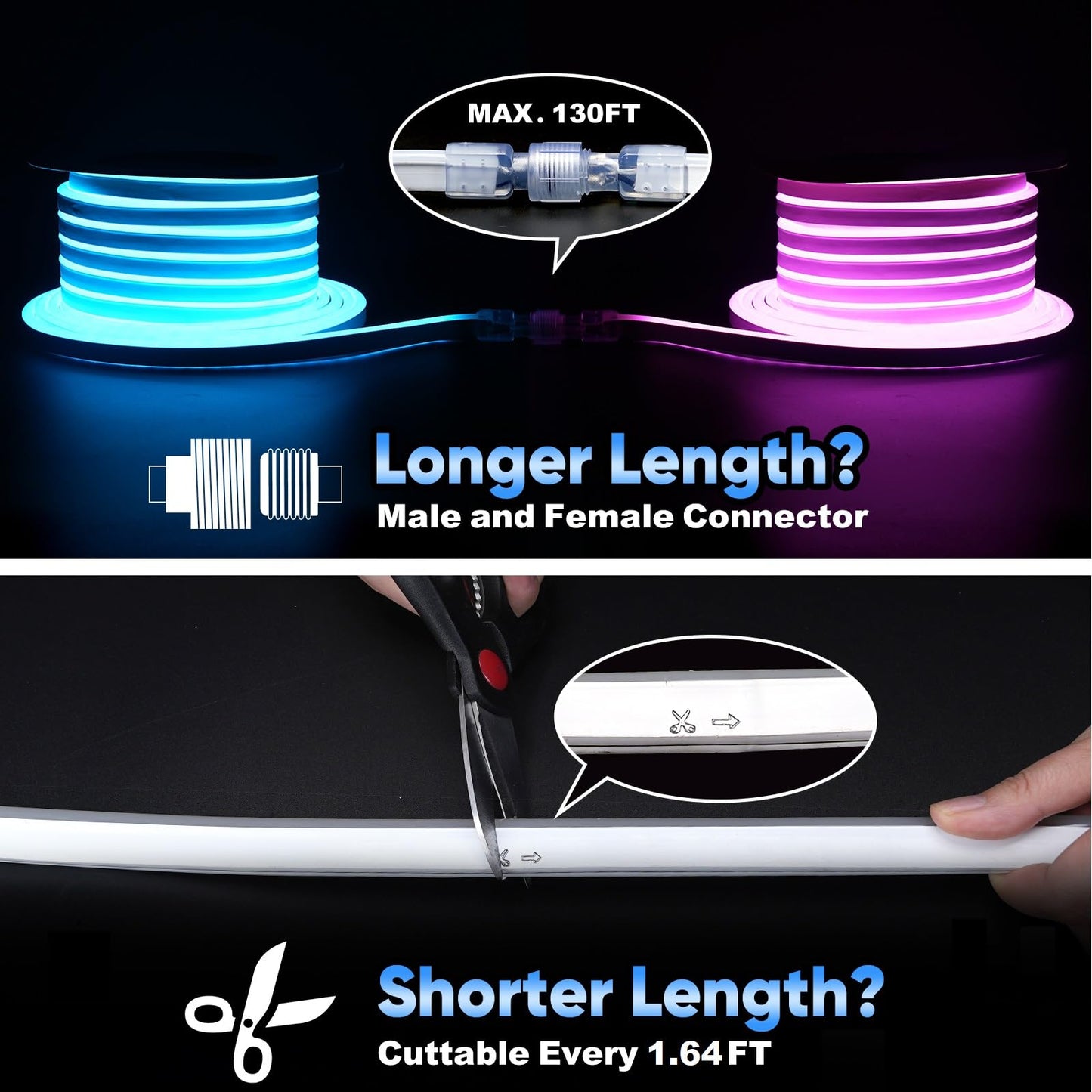 KANAYA RGB Led Neon Rope Lights, 16ft Waterproof Color Changing Strip, Remote Control, PVC Material, Model LMD-CNEON-RGB-16FT