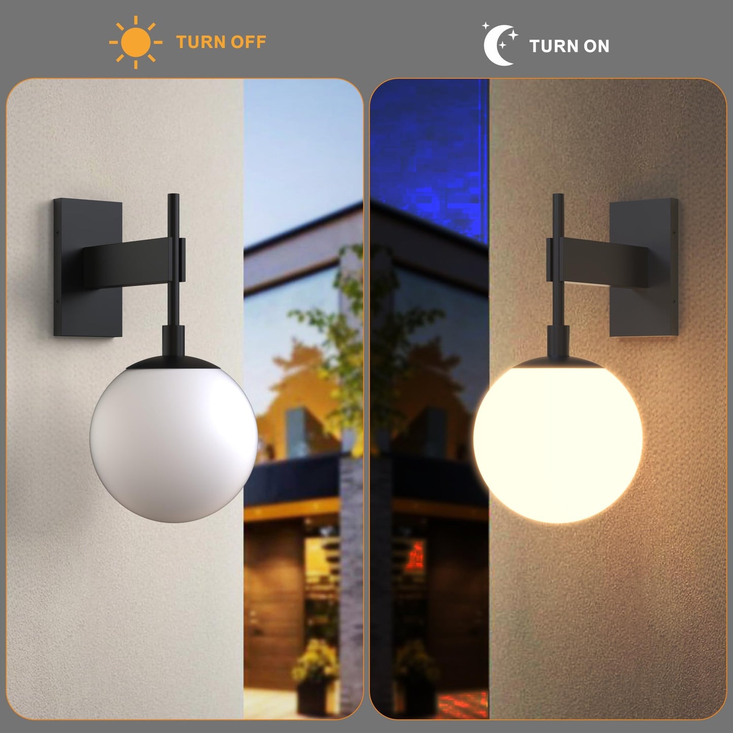 Hyunbae Outdoor Wall Sconce - 18.9 Waterproof Exterior Light Fixture, Large White Globe Glass For Porch, Model Hy-Round1