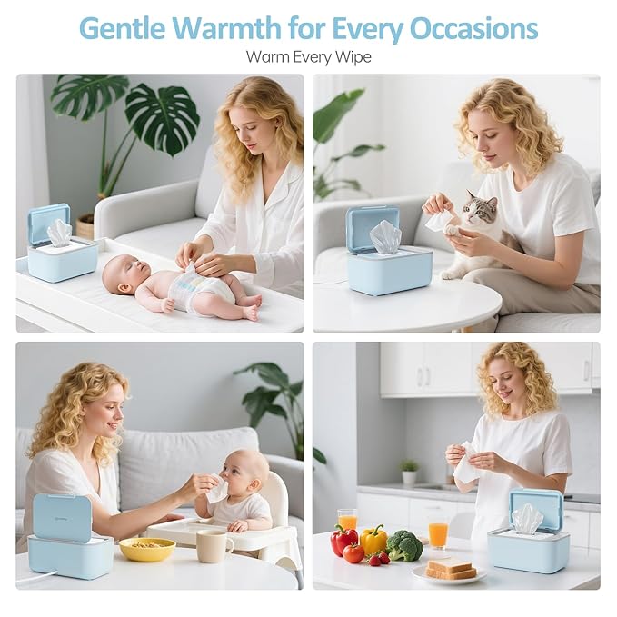 Wipe Warmer for Babies, Adult, Adjustable Temperature, Silent Heating, Large Wipe Holder with Constant Warmth –Blue