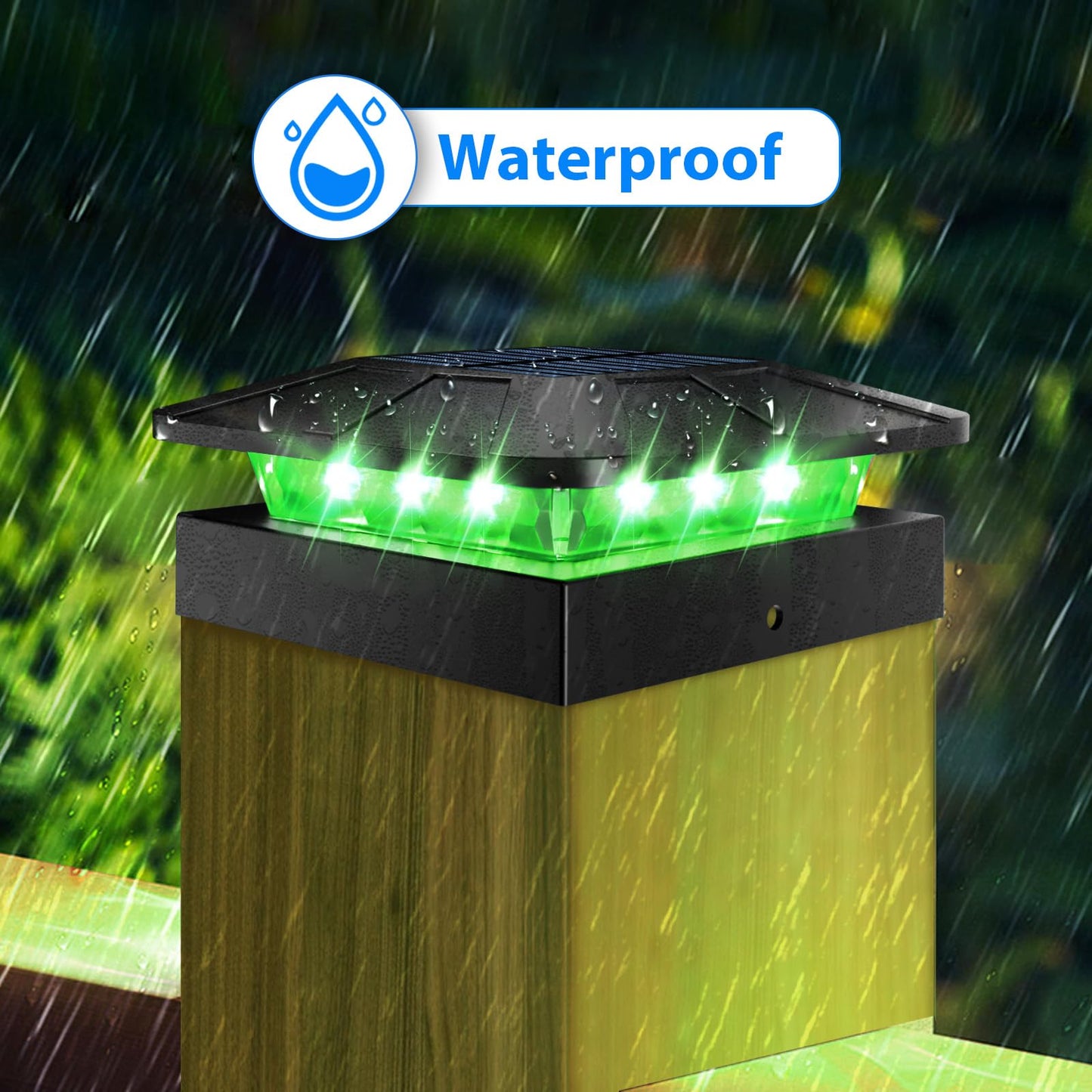Peasur 2 Packs 4X4 Solar Post Lights Outdoor  Green & Warm White Led Fence Caps Light Waterproof  Wood & Vinyl Post Top Lighting For Deck Mailbox Railing Porch Outside