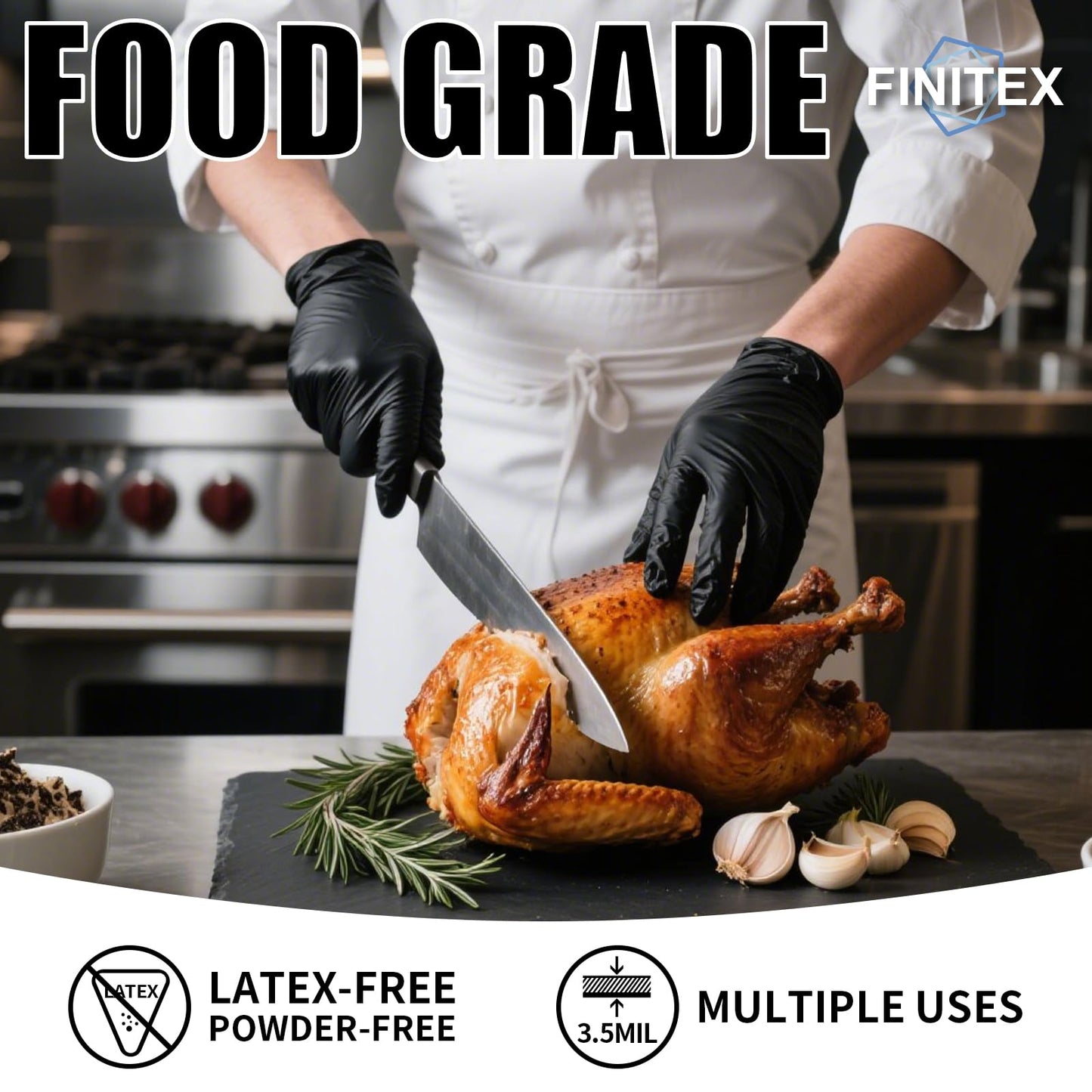 FINITEX - Black Nitrile Disposable Gloves, Exam Gloves, Powder-free, Latex-free, 3mil, 1000PCS (Medium)