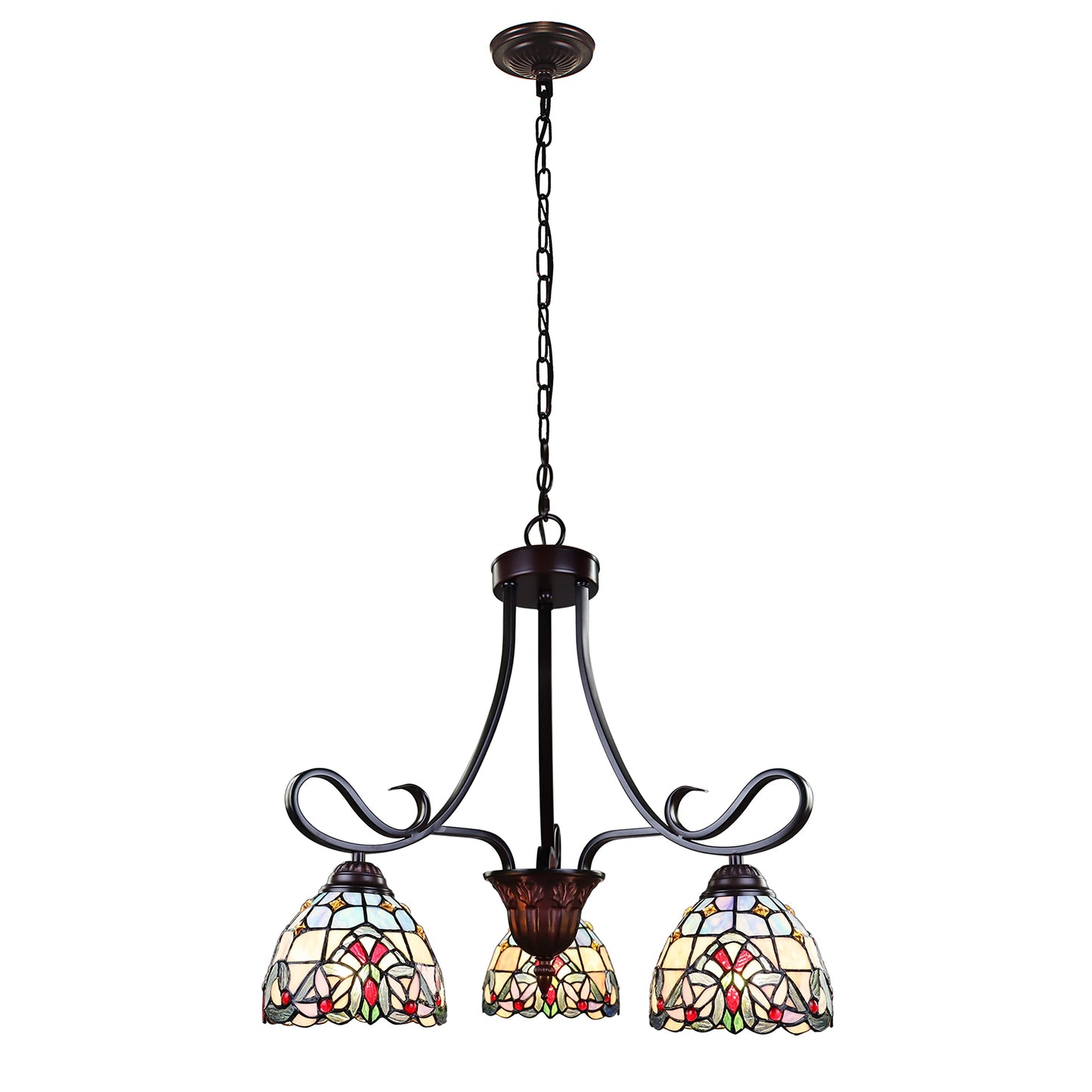 Chloe Lighting Tiffany-Style Mini-Chandelier, 3-Light, Blackish Bronze, 25in Wide, Multicolor, Model CH3T381VB25-DD3