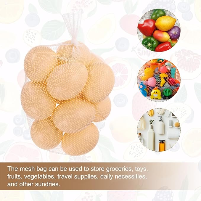uxcell 100Pcs Reusable Produce Mesh Bags, 40cm Mesh Plastic Netting, Stretchable Egg Hatching Bags for Fruit Vegetable Storage, White
