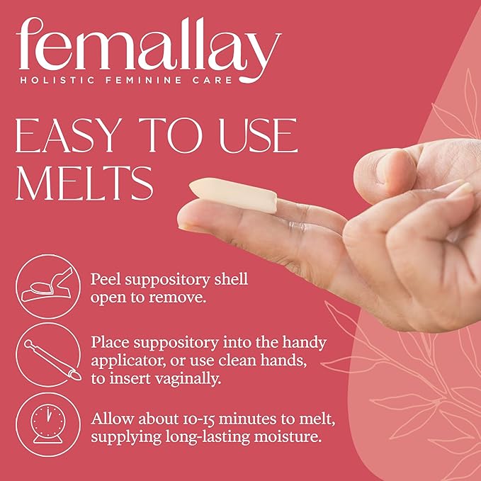 Femallay Organic Vaginal Moisturizing Suppository Melts - 100% Natural Suppositories for Vaginal Odor and Dryness Relief, Ultra-Hydrating Fast-Acting Comfort (Coconut- 2 Pack)