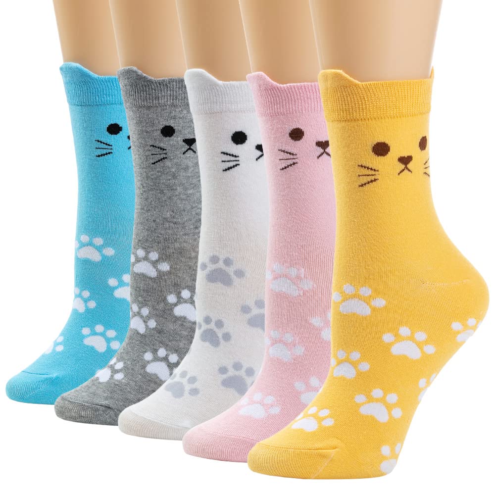 Losa Kute Womens Crew Socks for Women Cute birthday Cats Gifts boot Funny Fun Cotton Girls Cat Ladies Novelty crazy girlfriend gift Sock Size 7-9 Women's Dress Long Soft Cotton Socks X1-catear906