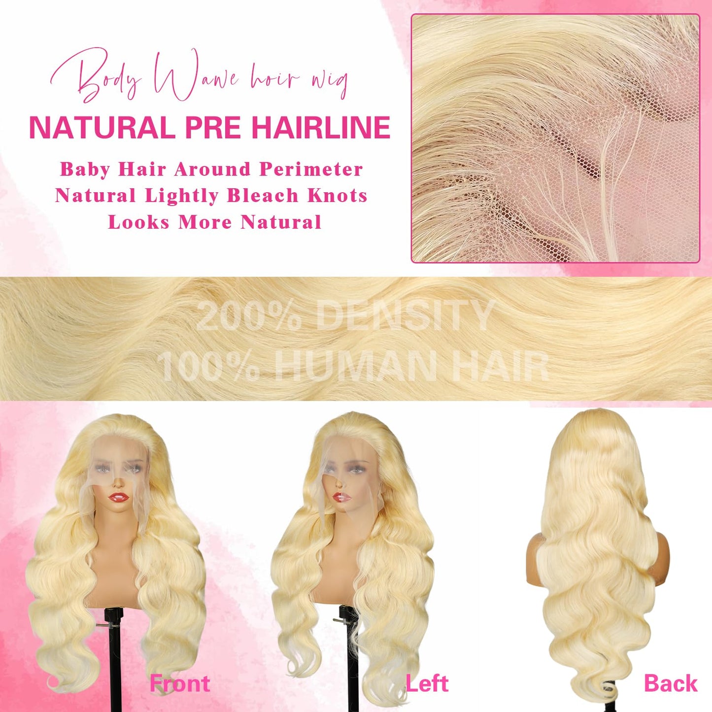 BZN 613 Lace Front Wig Human Hair 13x6 HD Transparent Body Wave 24 Inch Wigs 200 Density